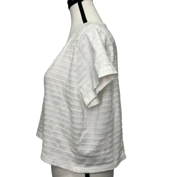 Madewell Cream Textured Cropped V-Neck Tee Size M - Picture 2 of 10